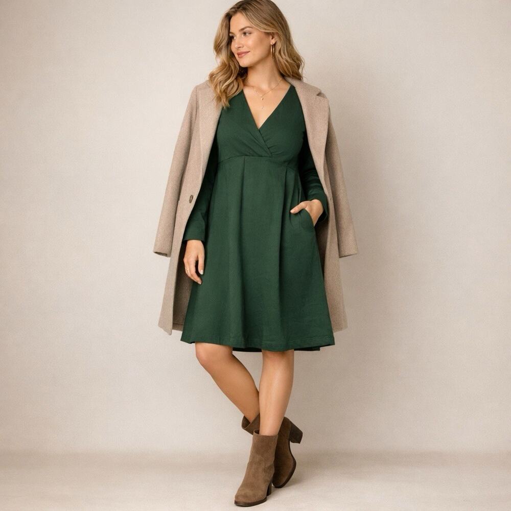 Mamalicious Green Maternity Dress Small Long Sleeve A-Line Empire Waist